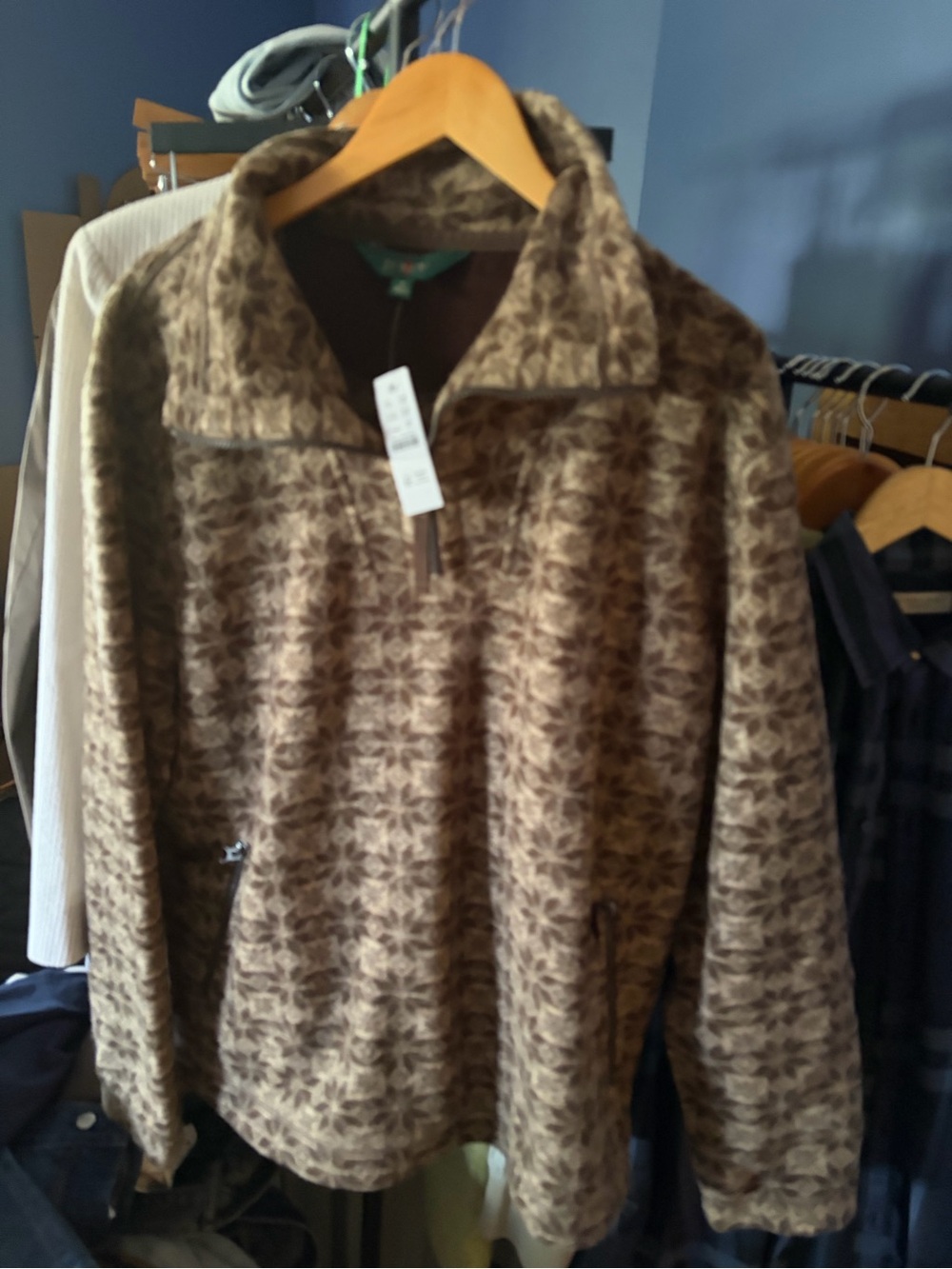 J. Crew Men's Brown Patterned Quarter-Zip Sweater